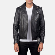 
Allaric Alley Black Leather Biker Jacket in Black Cowhide Leather - 正面スタイル＆テーラードシルエット | 公式オンライン通販