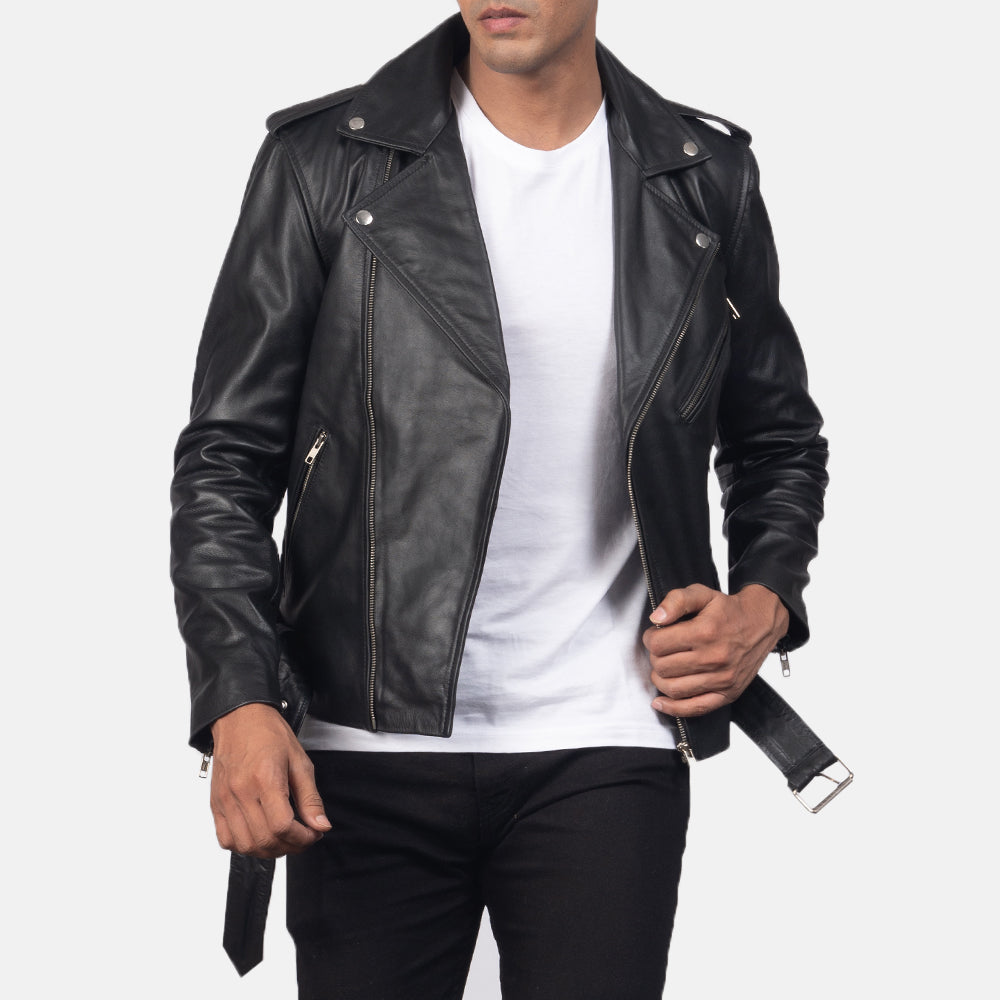 
クローズアップ詳細 of Notch & Zipper & Waist belt Hardware on Allaric Alley Black Leather Biker Jacket