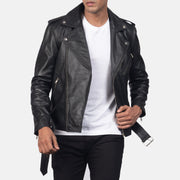 
クローズアップ詳細 of Notch & Zipper & Waist belt Hardware on Allaric Alley Black Leather Biker Jacket