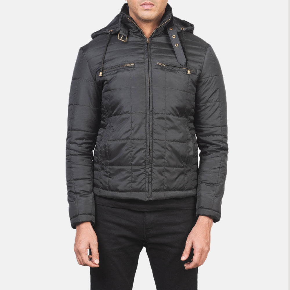 
クローズアップ詳細 of High neck with Belt & Zipper Hardware on Alps Quilted Black Windbreaker Jacket