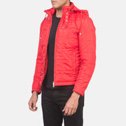 Red Nylon Winter Jacket - 美しい肩のラインと裾の仕立てが際立つ背面ビュー