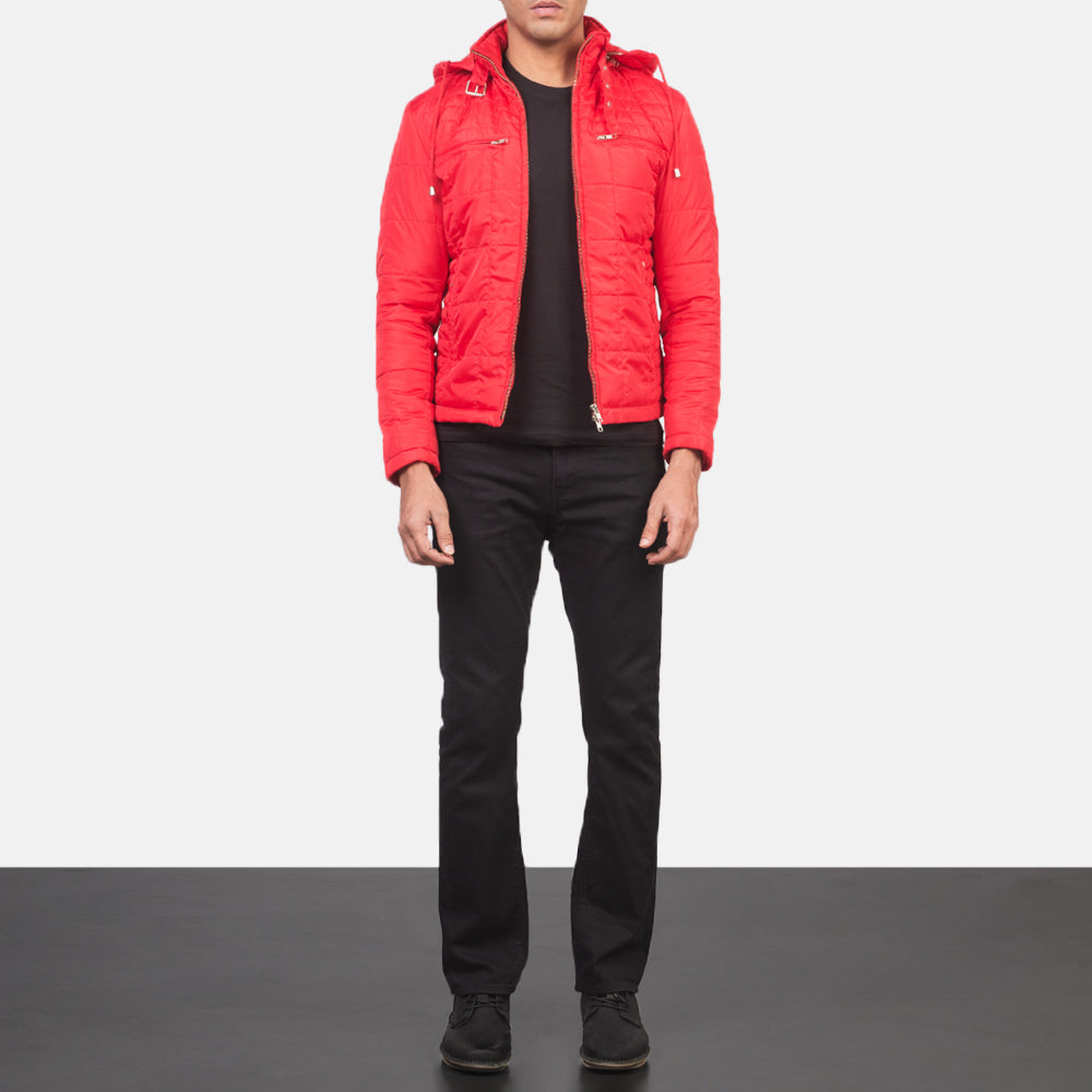 Alps Quilted Red Windbreaker Jacket - 袖の立体カッティングと洗練されたテーパードフィットを見せる側面ビュー