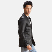 
Black Sheepskin leather Blazer - 美しい肩のラインと裾の仕立てが際立つ背面ビュー