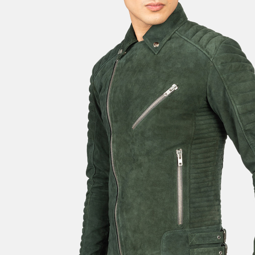 Armand グリーン レザーライダースジャケット メンズ – alternate product view 6