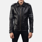 Armstrong ブラック レザーライダースジャケット メンズ in Black Cowhide Leather - Front Profile View &amp; Tailored Silhouette | Buy Online
