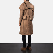 Men's Army ブラウン Leather Duster メンズ - Lateral Side Profile View Showing Sleeve Cut &amp; Athletic Taper Fit