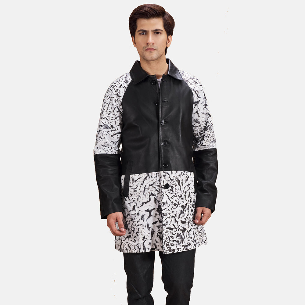 Men's Artistry ブラック Dye レザーコート メンズ in Black &amp; White Sheepskin Dip &amp;Amp; Dye - Front Profile View &amp; Tailored Silhouette | Buy Online