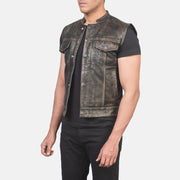 
Distressed Brown Sheepskin Leather Biker Jacket - 美しい肩のラインと裾の仕立てが際立つ背面ビュー