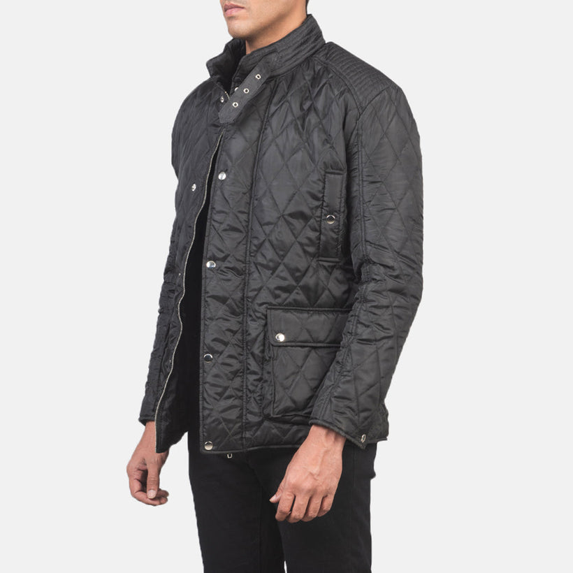 Barry キルティング ブラック Windbreaker レザージャケット メンズ