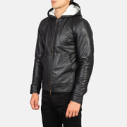 
Black Sheepskin Leather Bomber Jacket - 美しい肩のラインと裾の仕立てが際立つ背面ビュー