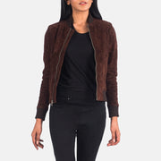 Women's Bliss ブラウン Suede レザーボンバージャケット レディース in Brown Goatskin Suede - Front Profile View &amp; Tailored Silhouette | Buy Online