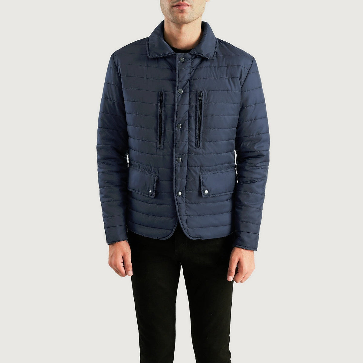 Men's Bo Quilt Windbreaker レザージャケット メンズ - Lateral Side Profile View Showing Sleeve Cut &amp; Athletic Taper Fit