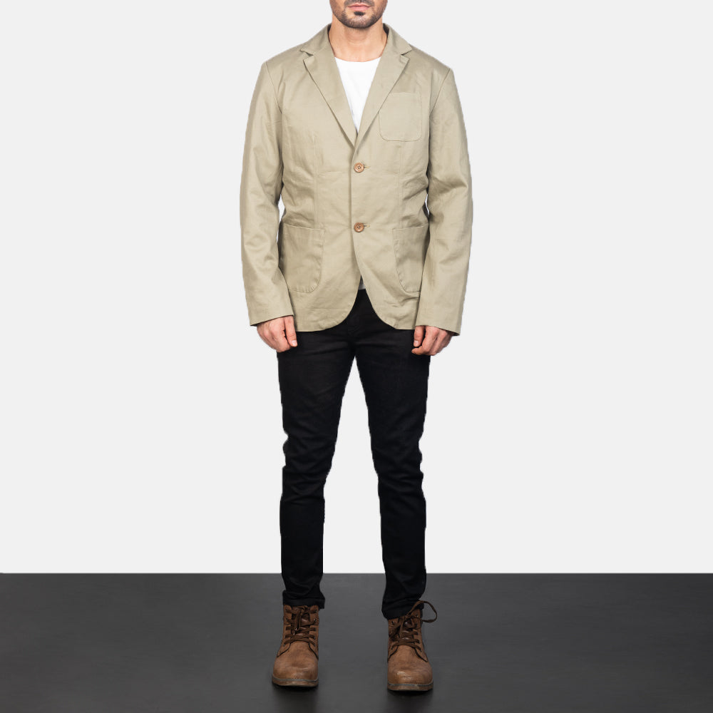 Borges Beige レザーテーラードブレザー メンズ - Lateral Side Profile View Showing Sleeve Cut &amp; Athletic Taper Fit