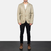 Borges Beige レザーテーラードブレザー メンズ - Lateral Side Profile View Showing Sleeve Cut &amp; Athletic Taper Fit