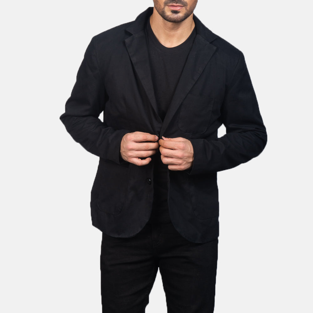 Borges ブラック レザーテーラードブレザー メンズ in Black Poly-Cotton - Front Profile View &amp; Tailored Silhouette | Buy Online