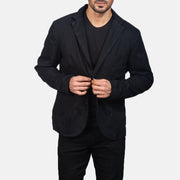 Borges ブラック レザーテーラードブレザー メンズ in Black Poly-Cotton - Front Profile View &amp; Tailored Silhouette | Buy Online