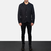 Borges ブラック レザーテーラードブレザー メンズ - Lateral Side Profile View Showing Sleeve Cut &amp; Athletic Taper Fit