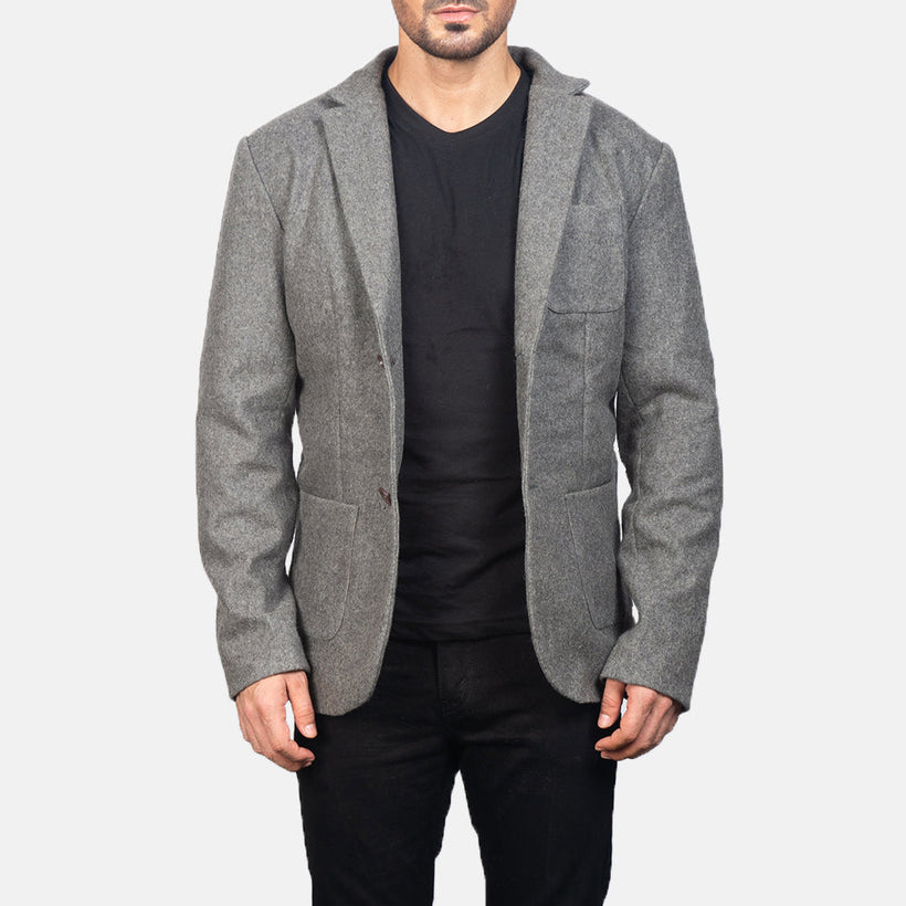 Borges Grey Wool レザーテーラードブレザー メンズ