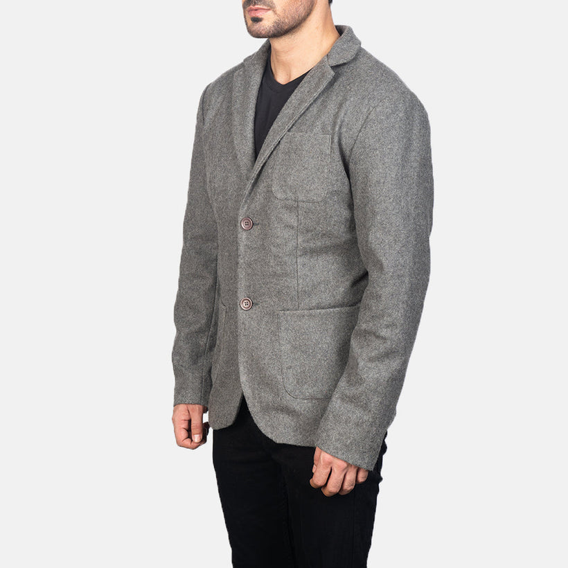 Borges Grey Wool レザーテーラードブレザー メンズ