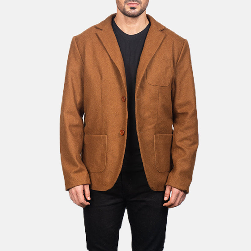 Borges Khaki Wool レザーテーラードブレザー メンズ