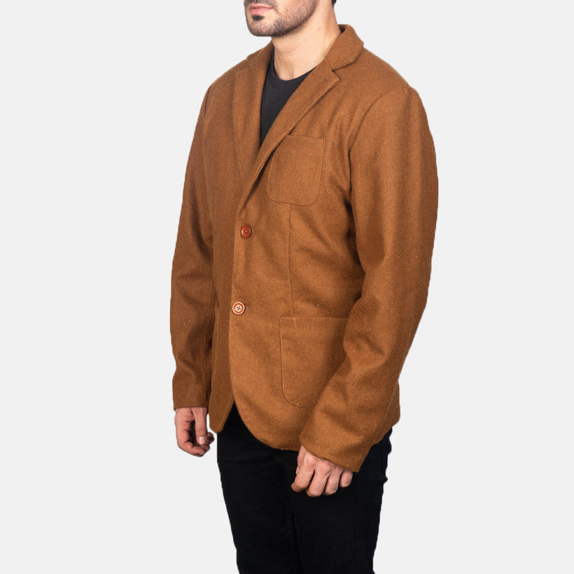 Borges Khaki Wool レザーテーラードブレザー メンズ