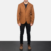 
Khaki Wool Blazer - 袖の立体カッティングと洗練されたテーパードフィットを見せる側面ビュー