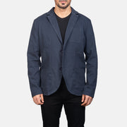 Borges Navy ブルー レザーテーラードブレザー メンズ in Navy Blue Poly-Cotton - Front Profile View &amp; Tailored Silhouette | Buy Online