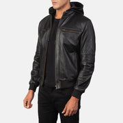 
Black Cowhide Leather Bomber Jacket - 美しい肩のラインと裾の仕立てが際立つ背面ビュー