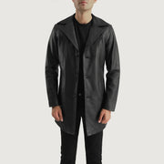 Brawnton ブラック レザーコート メンズ in Black Cowhide Leather - Front Profile View &amp; Tailored Silhouette | Buy Online
