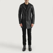 Brawnton ブラック レザーコート メンズ - Lateral Side Profile View Showing Sleeve Cut &amp; Athletic Taper Fit