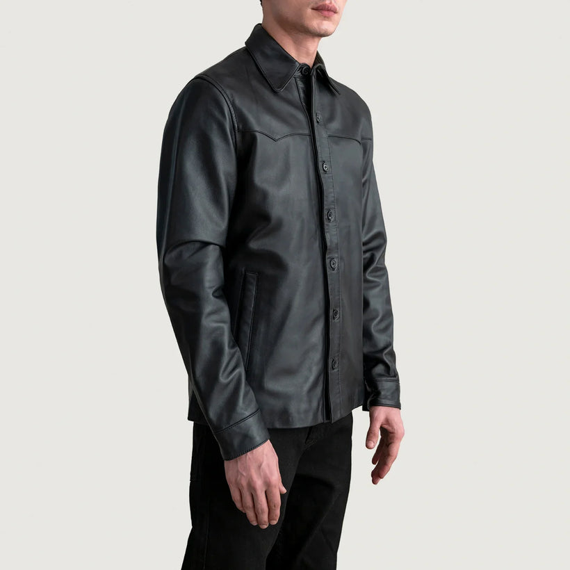 Bronco ブラック Leather Shirt メンズ
