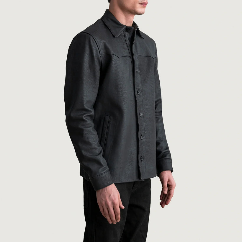 Bronco Tumbled ブラック Leather Shirt メンズ