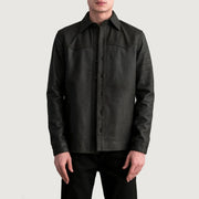 Bronco Tumbled ブラウン Leather Shirt メンズ in Tumbled Brown Sheepskin Leather - Front Profile View &amp; Tailored Silhouette | Buy Online