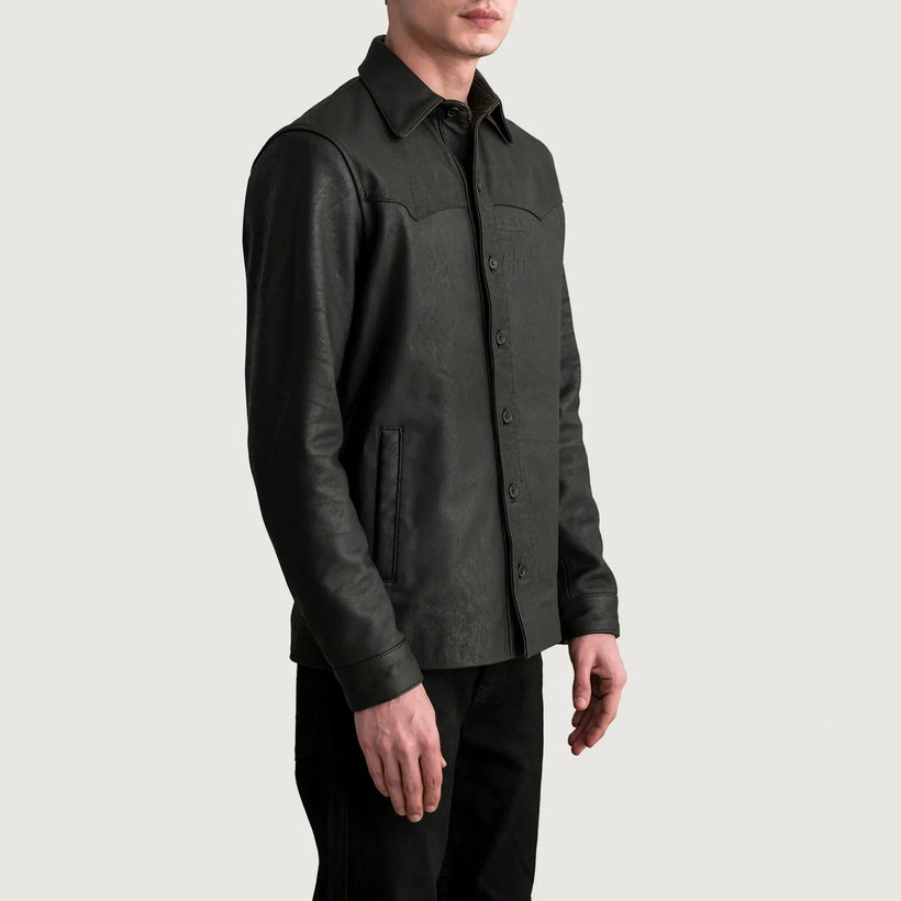 Bronco Tumbled ブラウン Leather Shirt メンズ