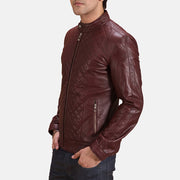 
Maroon Sheepskin Leather Biker Jacket - 美しい肩のラインと裾の仕立てが際立つ背面ビュー