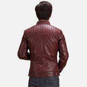 
クローズアップ詳細 of Band with Snap Button & Zipper Hardware on Burgunn Dee マルーン レザーライダースジャケット メンズ