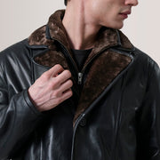 Authentic Sheepskin Leather with Semi-aniline Finish Grain Texture &amp; Heavy-Duty Seam Stitching Detail