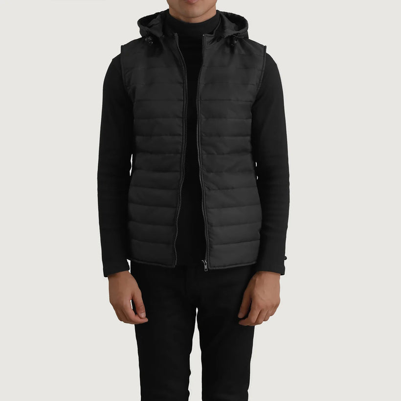 Carlo ブラック Hooded Puffer Vest メンズ
