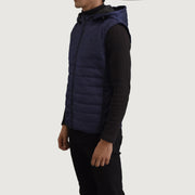 
Blue Full-Grain leather Vest - 美しい肩のラインと裾の仕立てが際立つ背面ビュー