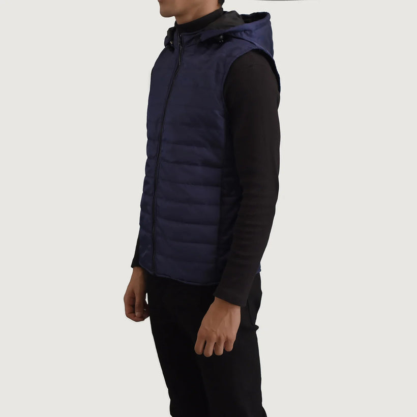 Carlo ブルー Hooded Puffer Vest メンズ