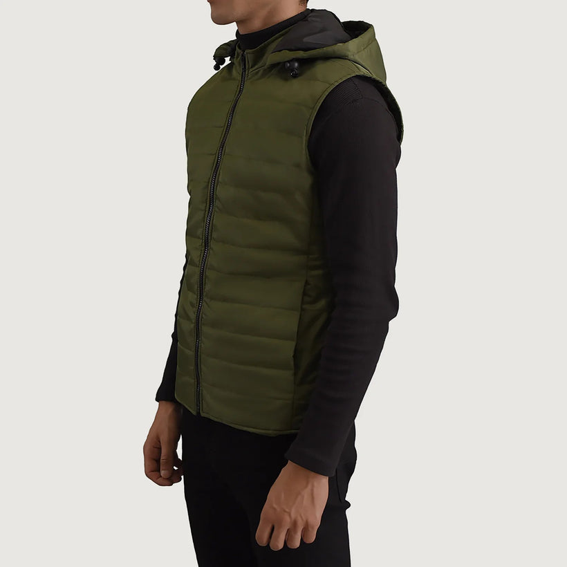 Carlo グリーン Hooded Puffer Vest メンズ