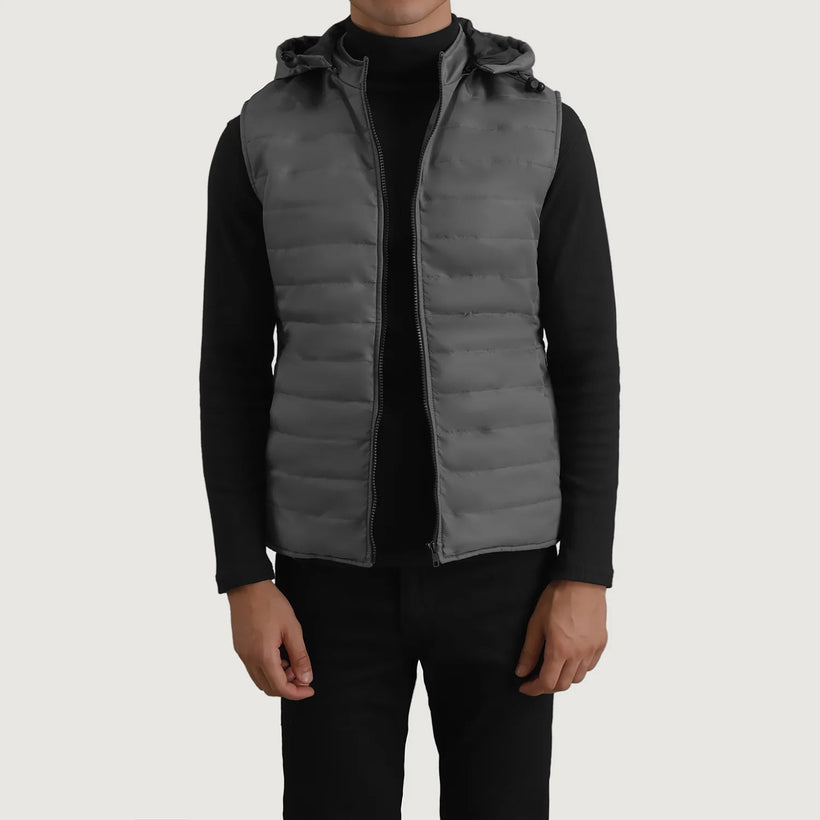 Carlo Grey Hooded Puffer Vest メンズ