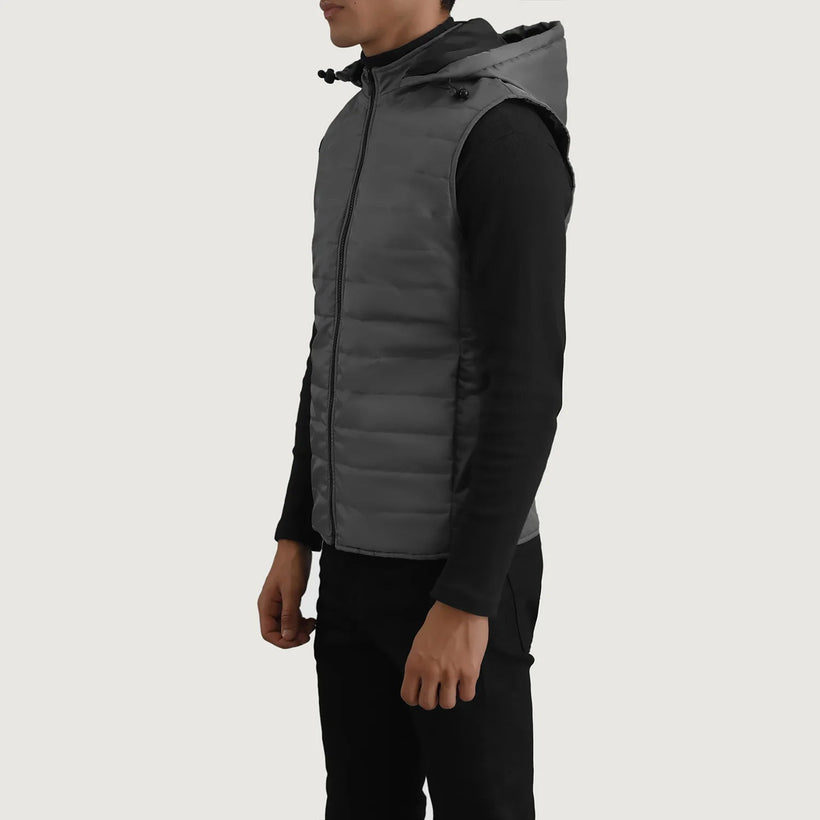 Carlo Grey Hooded Puffer Vest メンズ