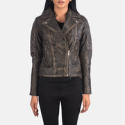 
クローズアップ詳細 of Notch & Zipper Hardware on Carolyn Quilted Distressed Brown Biker Jacket