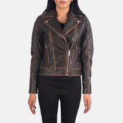
Carolyn Quilted Vintage Brown Biker Jacket in Vintage Brown Goatskin Leather - 正面スタイル＆テーラードシルエット | 公式オンライン通販