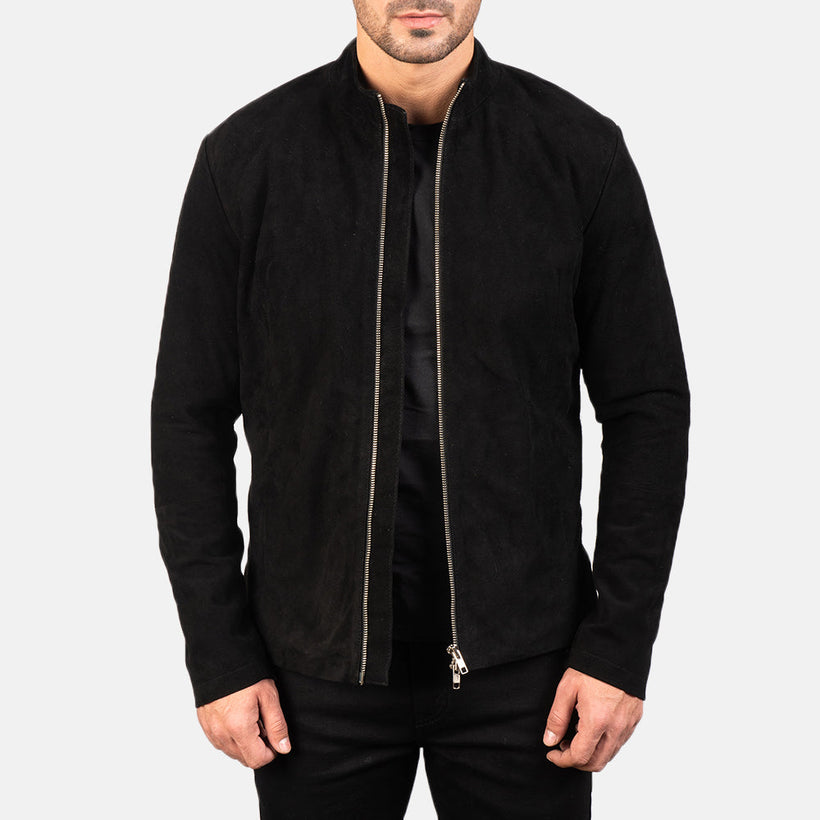 Charcoal ブラック Suede レザーライダースジャケット メンズ