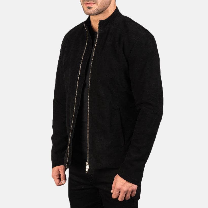 Charcoal ブラック Suede レザーライダースジャケット メンズ