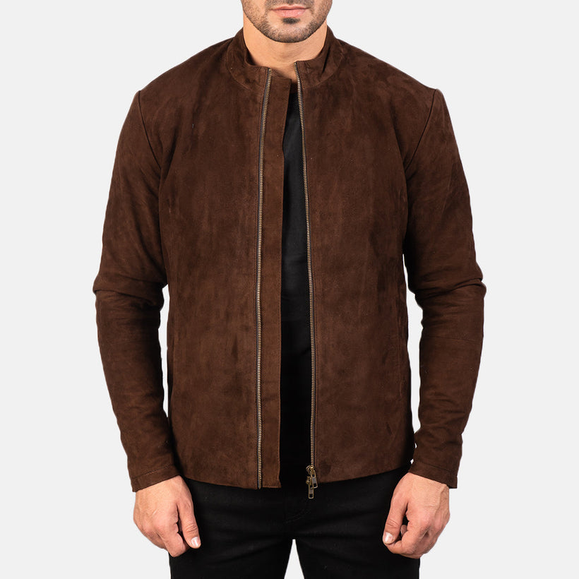 Charcoal Mocha Suede レザーライダースジャケット メンズ