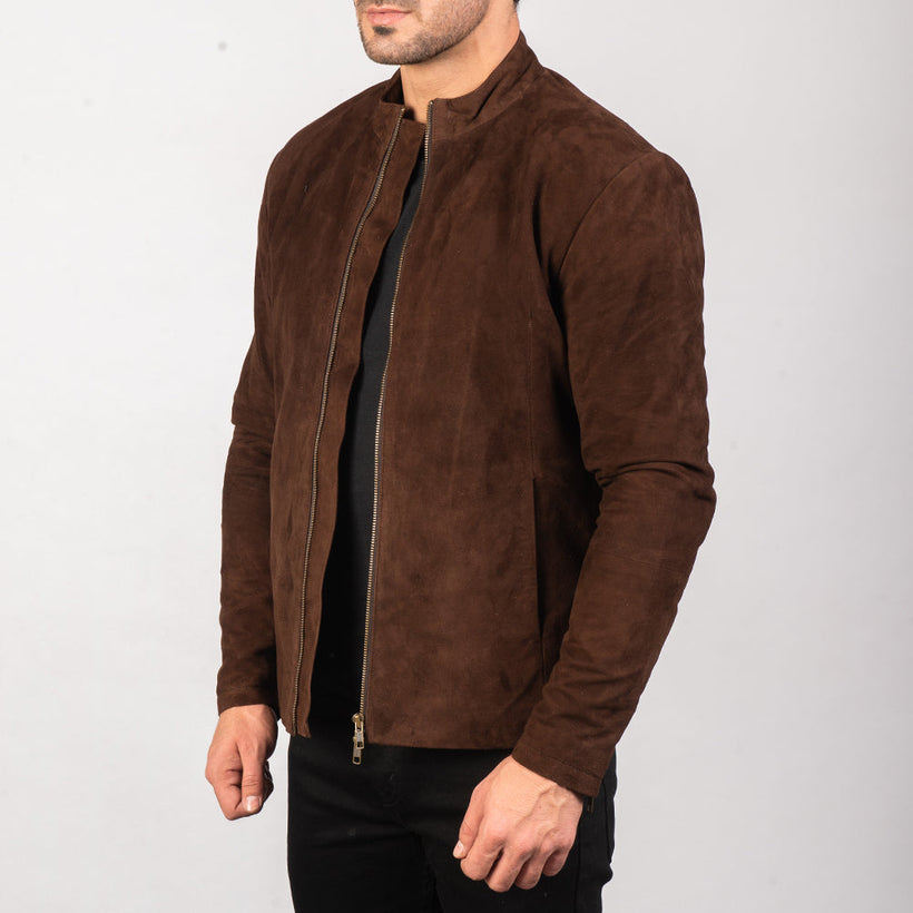 Charcoal Mocha Suede レザーライダースジャケット メンズ