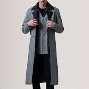 Charlton Grey Leather Single Breasted レザーコート メンズ For Men in Grey Sheepskin Leather - Front Profile View &amp; Tailored Silhouette | Buy Online